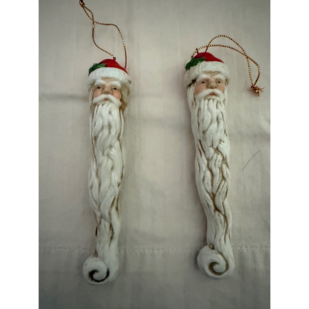 Vintage Santa Claus Icicle Ornaments Set of 2 Long Beard Christmas Tree Decor